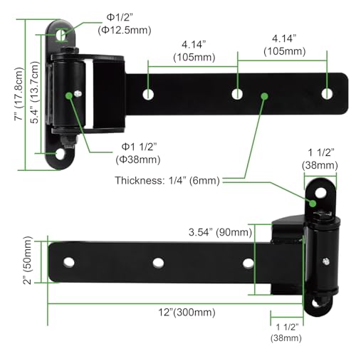 Heavy Duty Bolt on Weld on Cranked Roller Bearing 13" Strap Hinges for Large Heavy Wooden Metal Fence Gate Garage Door Up to 1100 Pounds, Big Size 180° Rotation Lubricate Hinge (2 Packs)