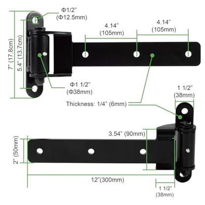 Heavy Duty Bolt on Weld on Cranked Roller Bearing 13" Strap Hinges for Large Heavy Wooden Metal Fence Gate Garage Door Up to 1100 Pounds, Big Size 180° Rotation Lubricate Hinge (2 Packs)
