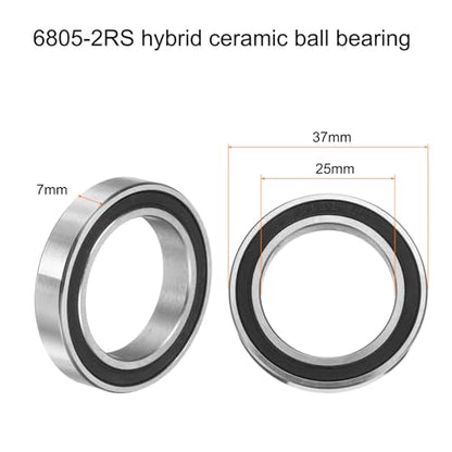 uxcell 6805-2RS Hybrid Ceramic Deep Groove Ball Bearings 25x37x7mm Si3N4 Silicon Nitride Balls Steel Rings Double Sealed Bearing for Motors, CNC Spindles (ABEC5) - size: 6805-2RS