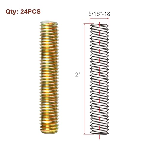 5/16" x 2" Fully All Threaded Rod Studs, 24pcs Carbon Steel Color Zinc Finished Right Hand Thread Screws for Furniture Garden Railing Mounting Assembly, Fastening Steel Frame Connections - size: 5/16" x 2"
