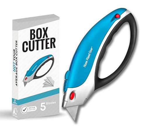 Box Cutter Retractable Utility Knife - Heavy Duty Box Cutter Knife Cardboard Cutter - Box Opener Razor Blades Utility Knife - Box Knife Carpet Cutter with 5 Sharp Blades - color: Blue