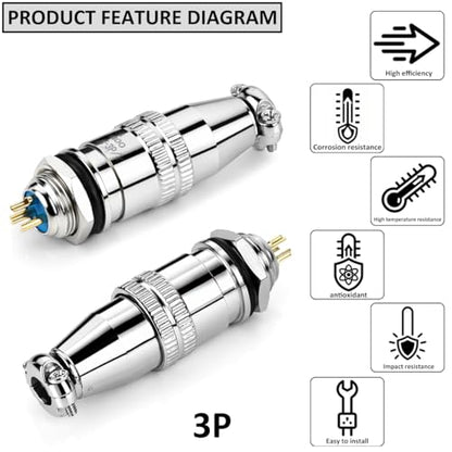 CLYXGS [4 Pack] XS10 Aviation Connector Plug & Socket, 3 Pin, Quick Push-Pull Ball Detent Locking, 10mm Panel Cutout, 6A 250V Industrial Metal Wire Connector Adapter (XS10-3P) - style: XS10-3