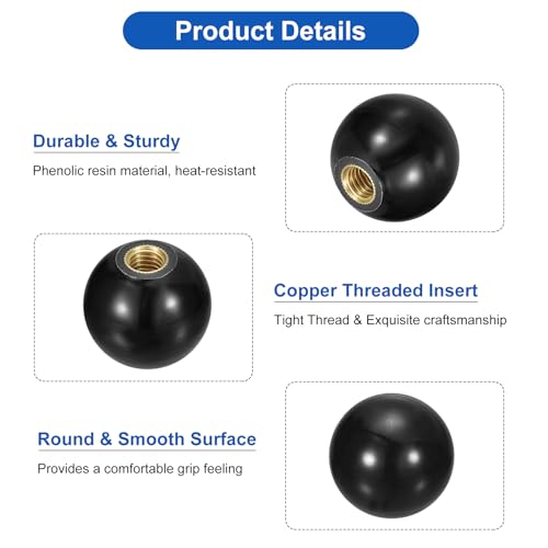 uxcell Threaded Ball Knobs, M8 Female Thread Thermoset Ball Knob 30mm Dia Round Operation Ball Handles with Copper Insert for Machine Lever Handle, Black - color: Black, size: M8x30mm