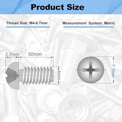 M4x50mm Machine Screws Pan Phillips Cross for Furniture Repairs 3D Printer - size: M4x50mm