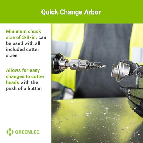 Greenlee 655 4-Piece Quick Change Carbide-Tipped Hole Cutter Set, 7/8" - 1-3/8"