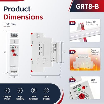Delay Off Time Relay 16A 1SPDT Electronic Adjustable Single Function Timer Delay Relay Din Rail Modular(GRT8-B1,AC230V) - size: GRT8-B1,A230