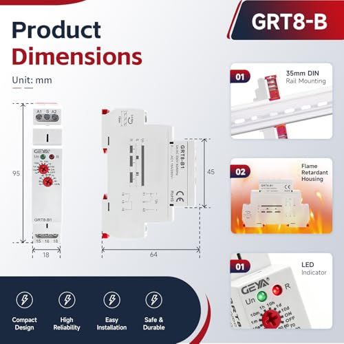 Delay Off Time Relay 16A 1SPDT Electronic Adjustable Single Function Timer Delay Relay DIN Rail Modular(GRT8-B1,AC/DC12V-240V) - size: GRT8-B1,AC/DC12V-240V