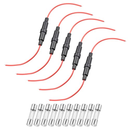 uxcell 5 Pcs 6x30mm Inline Screw Type Fuse Holder 22 Gauge AWG Red Wire with 10 Pcs 7A Fast Blow Glass Fuses - size: 22awg,6x30mm, style: 7A