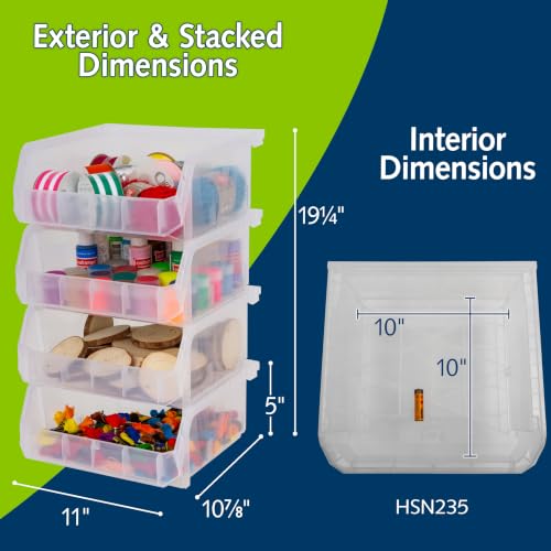 ReadySpace Medium-Wide Stackable Plastic Storage Bins, 4-Pack, Clear - color: Clear, size: Medium-Wide, 4-Pack