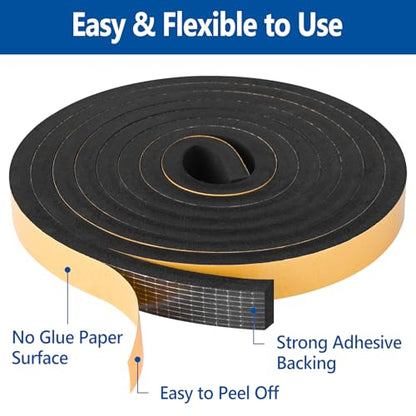 Self Adhesive Foam Tape Weatherstrip 1/2in x 3/8in x 16.5Ft High Density Foam Insulation Strips Foam Seal Weather Stripping with Strong Adhesive for Door and Window Sound Isolation Soundproofing - size: 1/2in x 3/8in x 16.5Ft