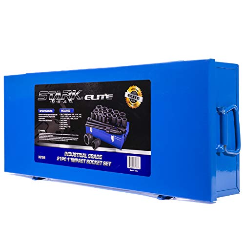 Stark USA 21-Piece 1" Drive SAE Jumbo Impact Socket Set, Heavy Duty Cr-Mo 6-Point Deep Impact Sockets with 24" Ratchet, Extension Bars, Sliding T-Handle & Storage Case