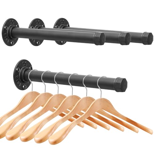 Cast Iron Wall Mounted Clothes Rack, Heavy Duty Industrial Pipe Clothing Rack for Hanging Clothes, Garment Racks for Wardrobe Organizers and Storage, DIY Closet Rods Closet Bar (Black 4 Pack, 12 in) - color: Black 4 Pack, size: 12 in