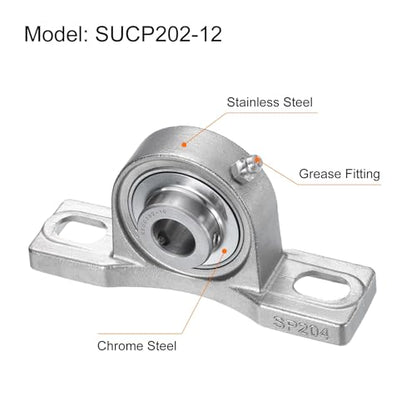 uxcell 2 Pcs SUCP202-10 Pillow Block Bearings 5/8 inch Bore Self Alignment, Stainless Steel Base Mounted Chrome Steel Bearings - size: SUCP202-10