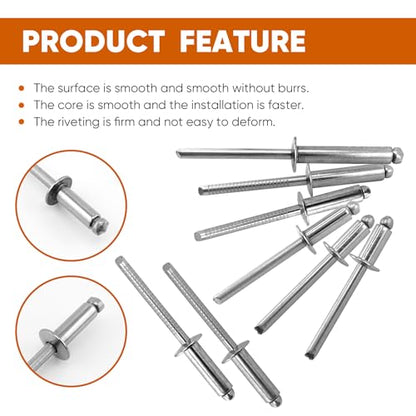ALLCLEAN 250 Pcs 1/8"x3/8" Stainless Steel Blind Pro Rivets,3.2 x 10mm Pop Rivets,Stainless Steel Grip and Stainless Steel Mandrel - color: Stainless Steel, size: 1/8"x3/8"