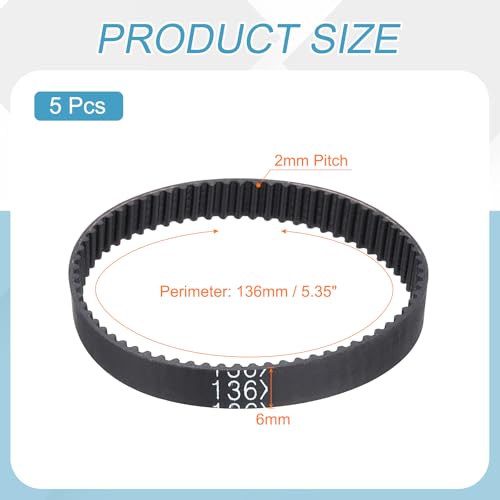 MECCANIXITY 5Pcs 136mm GT-2 Timing Belt 6mm Width 2mm Pitch Closed Loop - size: 136mm