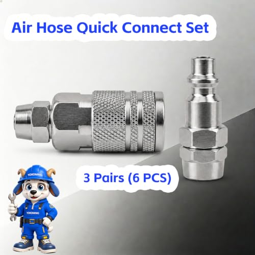 6PCS Air Tool Fittings Coupler and Plug Kit for 5mm ID x 8mm Hose - size: 6PCS