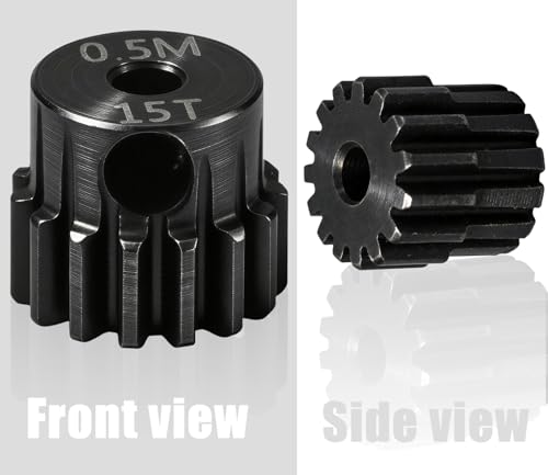 Hardened Steel 0.5M Pinion Gear 15T 2.3mm Shaft for RC Car/Helicopter Upgrade, Compatible with ARRMA 1/14 Typhoon 1/16 Mojave 1/18 Granite, Losi 1/12, 0.5Mod 13T-27T Gear for Brushed Brush-less Motors - size: 15T