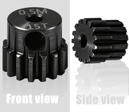 Hardened Steel 0.5M Pinion Gear 15T 2.3mm Shaft for RC Car/Helicopter Upgrade, Compatible with ARRMA 1/14 Typhoon 1/16 Mojave 1/18 Granite, Losi 1/12, 0.5Mod 13T-27T Gear for Brushed Brush-less Motors - size: 15T