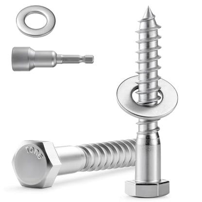 15 Sets 5/16" x 2" Hex Head Lag Screws Bolts with Flat Washers 304 Stainless Steel 18-8 Heavy Duty Lag Screw for Wood, Driver Bit Included - size: 5/16x2 (15sets)
