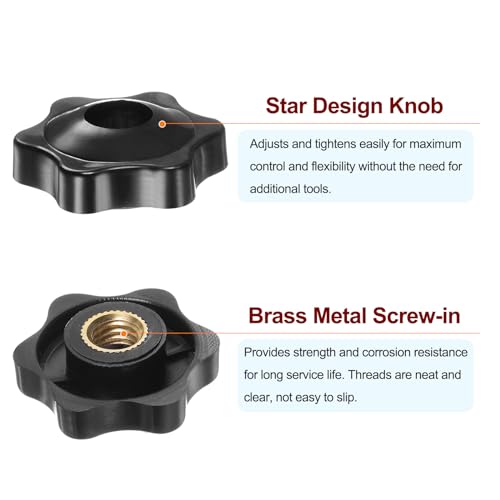 HARFINGTON 10pcs Star Knobs M8 Female Thread 32mm Head Plastic Through Hole Brass Screw-in Clamping Handles Threaded Hand Knobs, Black - color: Black, size: M8 x 32mm