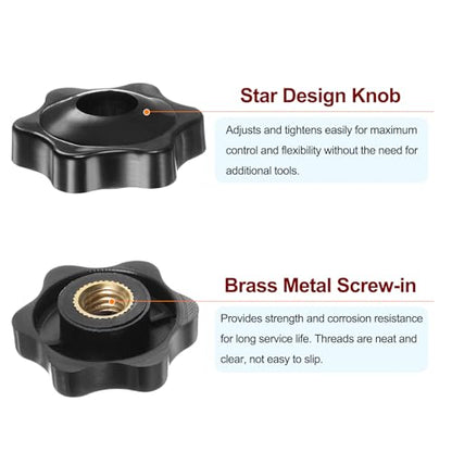 HARFINGTON 10pcs Star Knobs M8 Female Thread 32mm Head Plastic Through Hole Brass Screw-in Clamping Handles Threaded Hand Knobs, Black - color: Black, size: M8 x 32mm