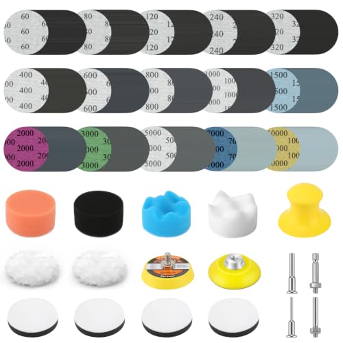 317pcs 2 Inch Sanding Disc Headlight Buffing Sanding Pads Restoration Kit Wet Dry 60 to 10000 Grits Hook and Loop Drill Sanding Attachment with 1/4" 1/8" Shank for Car Wood Metal Glass Resin - size: 2 INCH