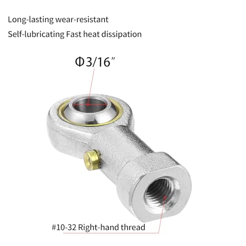 2Pcs PHSB3 Rod End Bearing 3/16 Inch Bore Pre-Lubricated 10-32 Female Thread Right Hand Heim Joint with Jam Nuts - size: 3/16, style: Right Hand