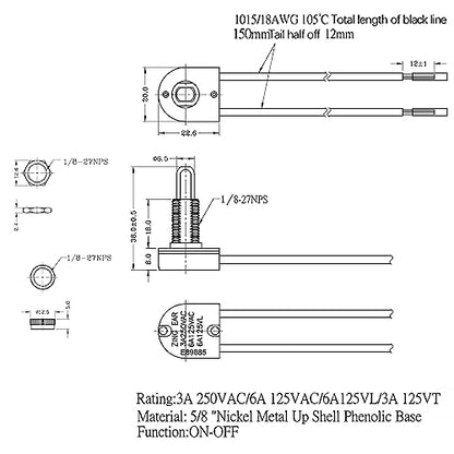 Push Button Switch Zing Ear ZE-107M ON-Off 5/8" Light Lamp 3A 250V