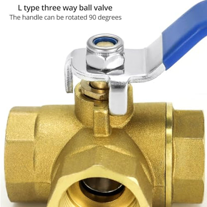 QWORK 3-Way T-Port Forged Brass Ball Valve, NPT Female Full Port, 400WOG, 3/4 Inch Shut Off Diverter Valve for Plumbing, Air, Oil Lines - size: DN20