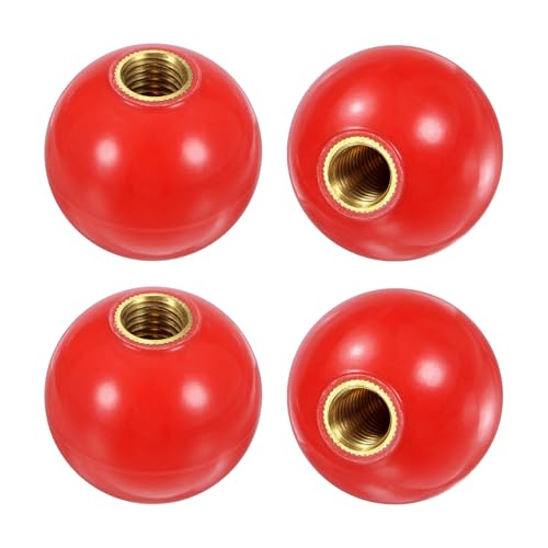 M METERXITY 4-Pack Threaded Ball Knobs, M12 Female Thread 40mm Dia. Thermoset Ball Knob for Lathe/Machine/Lawn Mowers, Round Phenolic Brass Insert Lever Handle [Red] - color: Red, size: M12x40mm