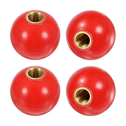 M METERXITY 4-Pack Threaded Ball Knobs, M12 Female Thread 40mm Dia. Thermoset Ball Knob for Lathe/Machine/Lawn Mowers, Round Phenolic Brass Insert Lever Handle [Red] - color: Red, size: M12x40mm