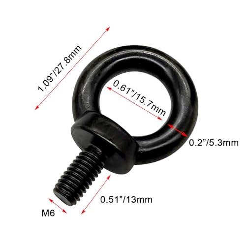 M6 Lifting Eye Bolts, Black Bolts 304 Stainless Steel (10 Pack) - size: M6