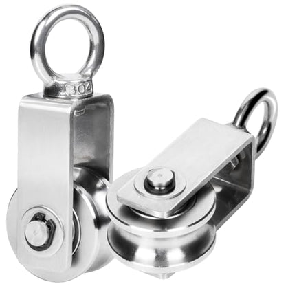 Cable Pulley Wheel Stainless Steel, M34 Single Pulley Snatch Block, Heavy Duty Lifting Crane Swivel Hook, Bearing Inside Rope Pulleys for Lifting System Gym Equipment Clothesline, 551 lbs Load, 2 Pack - size: M34 - 2 Pack