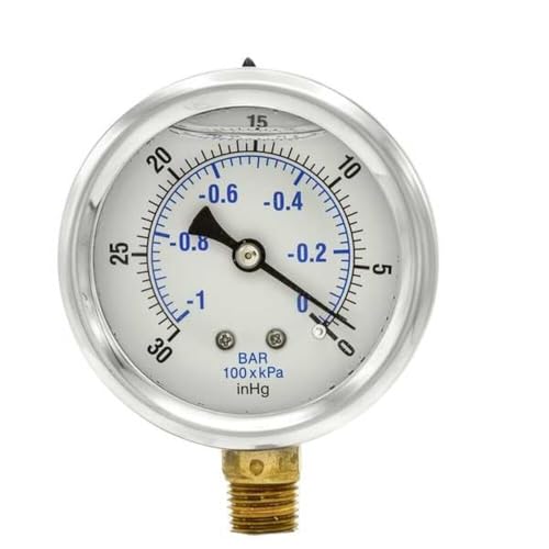 PIC Gauges PRO-201L-254A 30"-0 hg Vacuum PSI Pressure Gauge, 2 1/2" Dial, 1/4" Male NPT Connection, Bottom Mount, Dual Scale, Glycerin Filled, Stainless Steel Case/Bezel, Brass Internals & Plastic Lens - style: 30-0 Hg Vac PSI