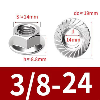 Serrated Flange Nuts, 304 Stainless Steel 18-8, Hex Lock Nuts for Industrial & Home Use (3/8-24,Silver,10) - size: 3/8-24