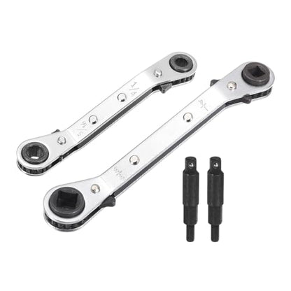 HARFINGTON 4pcs HVAC Service Wrench Set 1/4" 5/16" 3/16" 3/8" 25° 16-Teeth Air Conditioner Valve Reversible Ratchet Wrench with Hexagon Bit Adapter for Refrigeration Equipment Repair, Silver - color: Silver