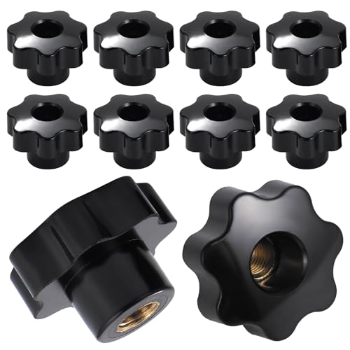 10Pcs 7 Star Through Hole Knob M10 Knurled Thread Clamping Knob, Star Shape Hand Knobs Black Plastic Screw-On Clamping Star Knob Handle - size: M10, style: Through Hole