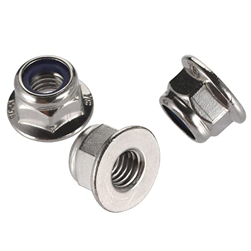 M6-1.0 Flanged Nylon Insert Lock Nuts Flange Locknuts, 304 Stainless Steel 18-8 Bright Finish, DIN 6926, 25 PCS - size: M6