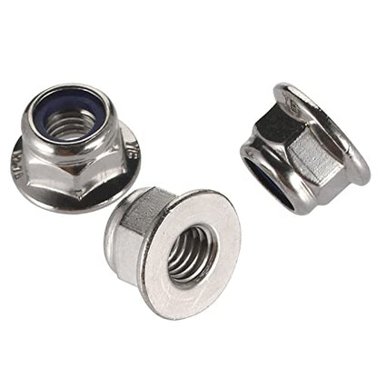 M6-1.0 Flanged Nylon Insert Lock Nuts Flange Locknuts, 304 Stainless Steel 18-8 Bright Finish, DIN 6926, 25 PCS - size: M6