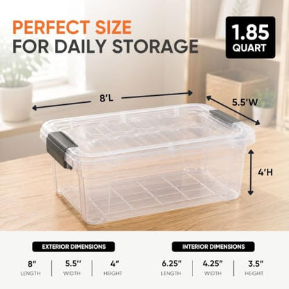 Superio 1.85 Quart Clear Plastic Storage Boxes with Lids, Stackable Organizer Containers, BPA-Free Storage Bins for Home, Office, School & Dorm, 1 Pack - size: 1.85 Quart