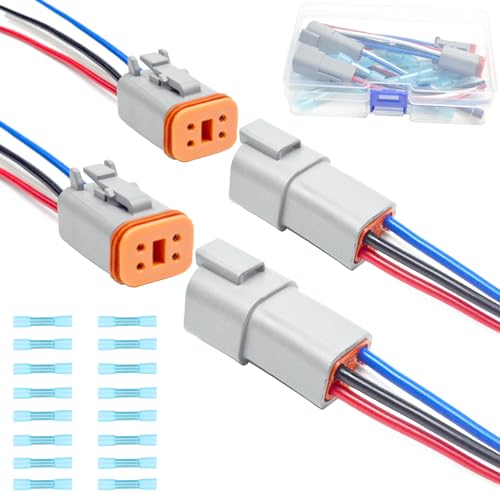 2 Kit Deutsch DT 4 pin Grey Male Female Wiring Harness, 16 AWG - color: Grey 4Pin, size: 2Set