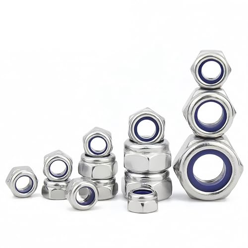 M3-0.5 Nylon Insert Lock Nuts, Stainless Steel 304 (18-8) Lock Nuts with Nylon Insert, 100pcs - color: Silver, size: M3-0.5