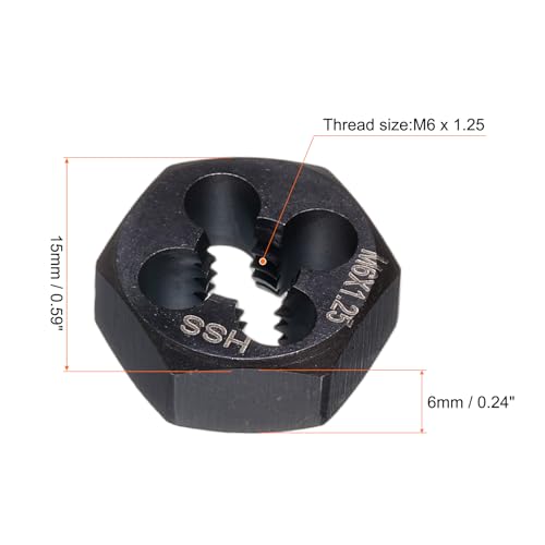 HARFINGTON Hex Threading Die M6 x 1.25 Metric Thread Right Hand High Speed Steel Rethreading Fixed Die Screw Cutting Tapping Repair Tool - size: M6 x 1.25