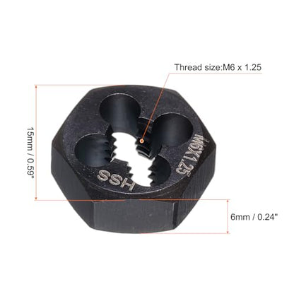 HARFINGTON Hex Threading Die M6 x 1.25 Metric Thread Right Hand High Speed Steel Rethreading Fixed Die Screw Cutting Tapping Repair Tool - size: M6 x 1.25