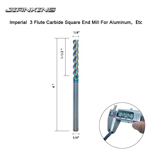 1/4" Extra Long Carbide Square End Mill, 3 Flute, 4” OAL, 1 Pc - size: 1/4" Extra Long (1 Pieces)