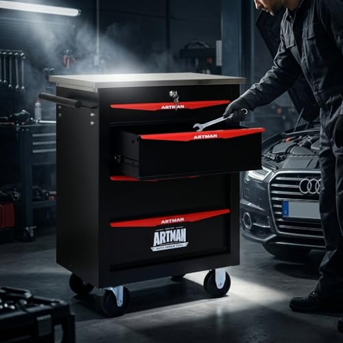 Rolling Tool Chest,Stainless Steel Worktop,Black,4‑Drawer - color: Black, size: 4-Drawers