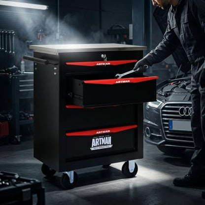 Rolling Tool Chest,Stainless Steel Worktop,Black,4‑Drawer - color: Black, size: 4-Drawers