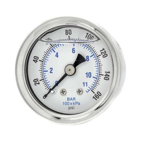 PIC Gauges 202L-158F Center Back Mount Glycerine Filled Pressure Gauge w/ SS Case/Bezel, Brass Internals, PC Lens, 1.5" Dial, 0/160 psi Range, 1/8" Male NPT - style: 0 - 160 PSI