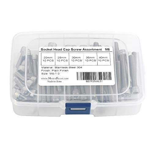 50 PCS Socket Head Cap Screw Assortment Set, M6 x 20mm, 25mm, 30mm, 35mm, and 40mm, Stainless Steel 304, Bright Finish - size: Assortment 20mm to 40mm