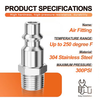 GASHER 5PCS 1/4" MNPT x 1/4" Flow 304 Stainless Steel Industrial Air Plug - size: 1/4" MNPTx1/4" Flow